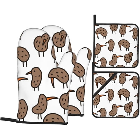 Kiwi Birds Cute Oven Mitts and Pot Holders Sets for Kitchen 4 Pcs 7 X11 Heat Resistant Baking Cooking