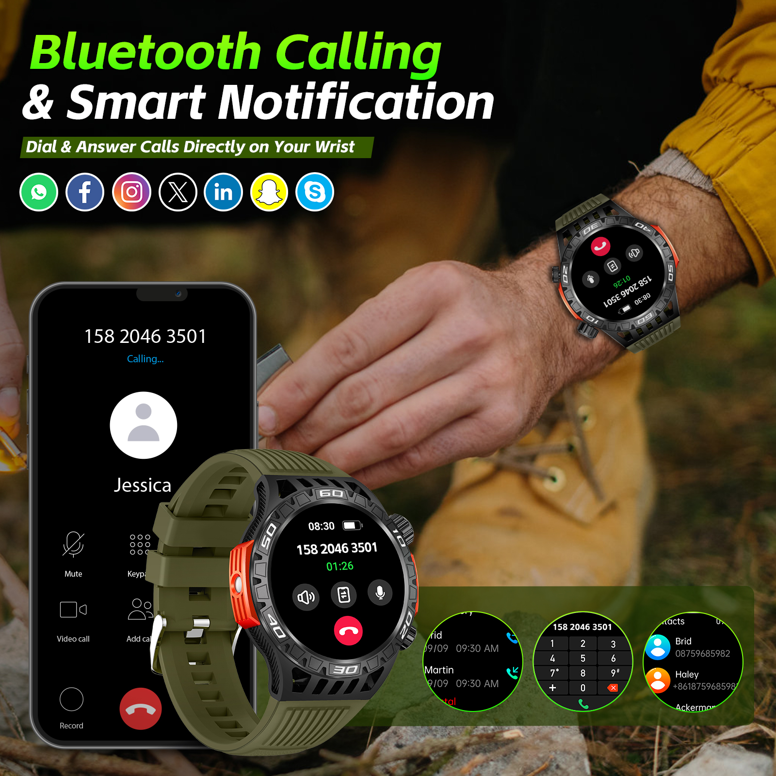 XAXRE HT22 Smart Watch for Men with LED Flashlight (Answer/Dial Calls), Compass, 100+ Sports Modes, Rugged Smartwatch Compatible with iOS Android, 1pc