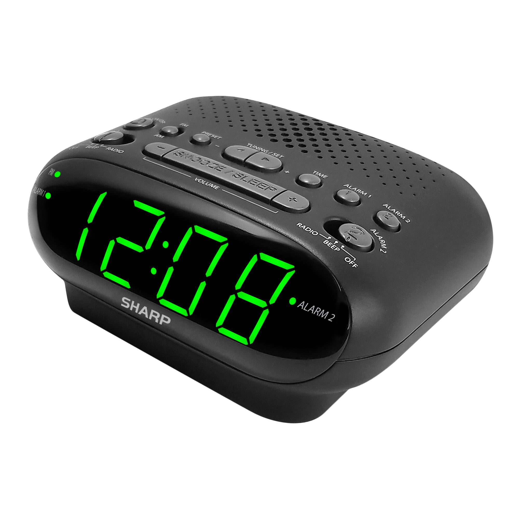 SHARP AM/FM Clock Radio, Wake to Alarm or Radio, Dual Alarms, LED Green Display