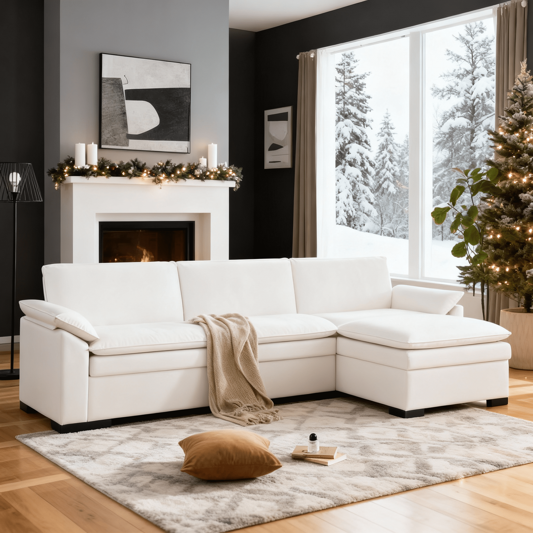 Gewnee 117.7" L - Shaped Velvet Modular Ultra Deep Seat Sectional Sofa, Super Comfy 3 -Seater with 1 Ottomans for Living Room