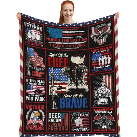 Veteran Blanket Gifts for Men, Vietnam Veteran Gifts, Army Navy Military Blankets for Veterans, Navy/Army/Air Force Veteran Gifts, Military Retirement Gifts, Patriotic Throw Blanket 80"x60"