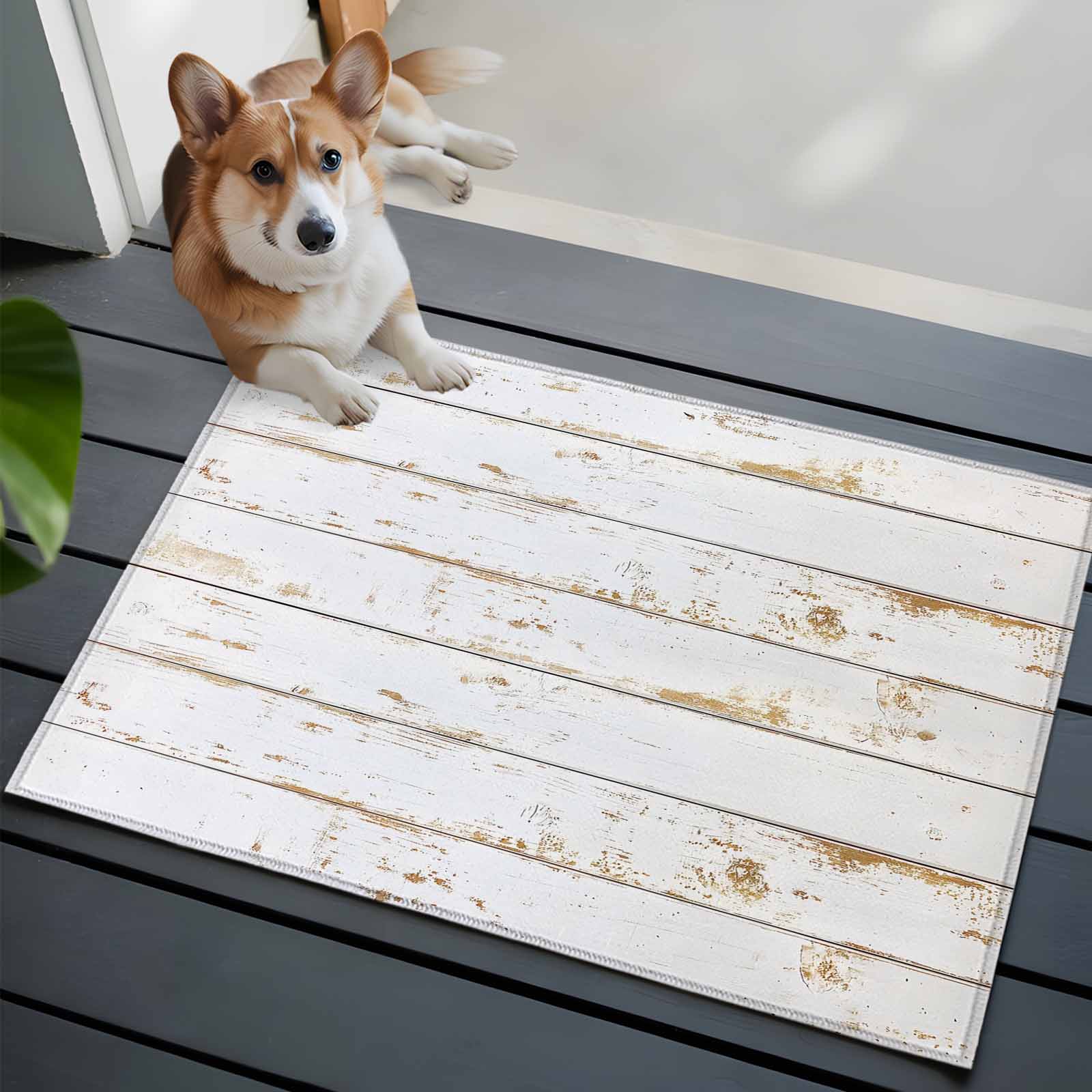 White Wooden Plank Entryway Rug 2'x3'&nbsp; Non Slip Front Door Mats, Country Vintage Farmhouse Wood Grain Entrance Rugs Indoor Outdoor Carpet, Washable Floor Mats Small Area Rug for Bedroom Kitchen