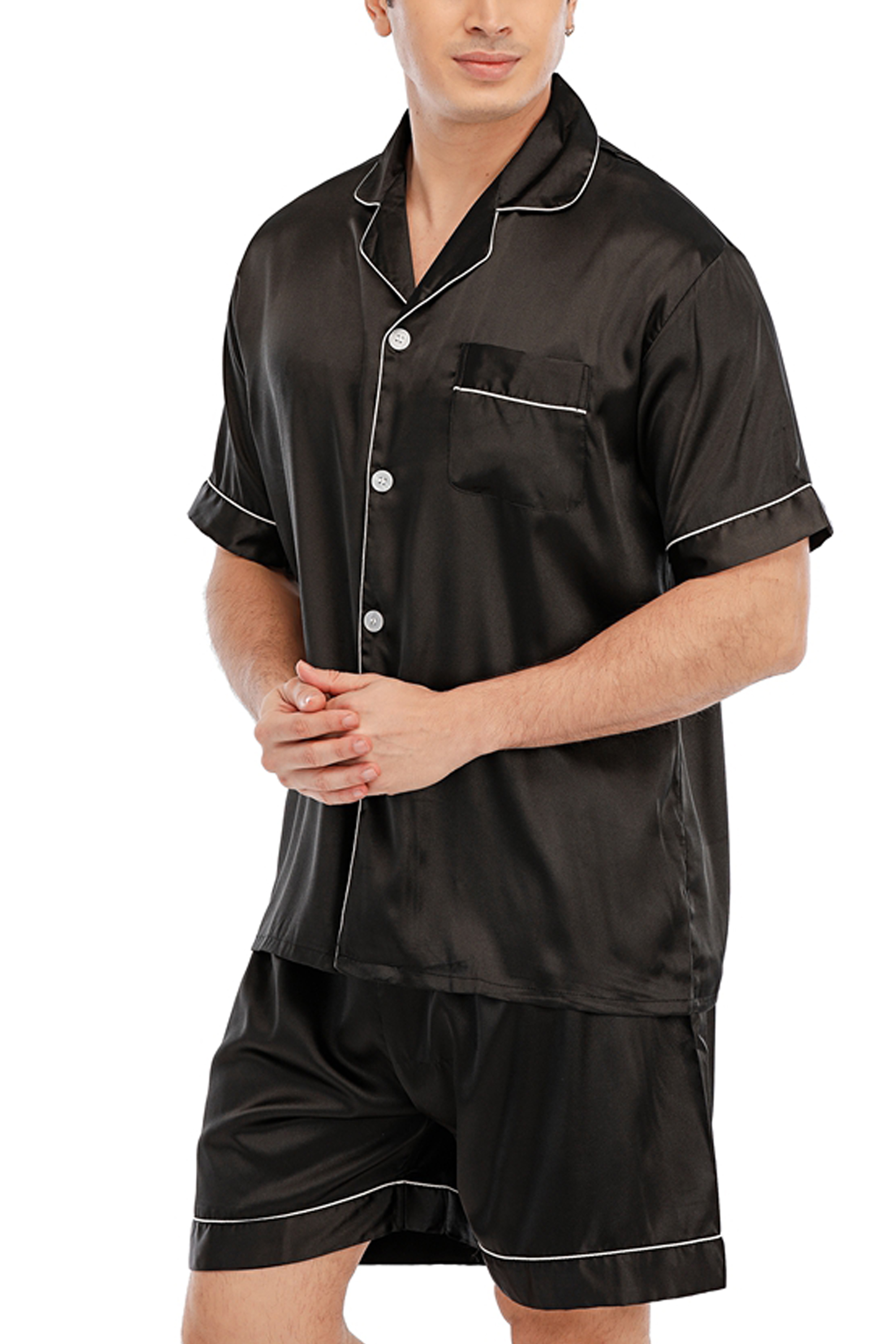 Keevoom Mens Silk Satin Pajamas Set Casual Short Sleeve Button Down ...