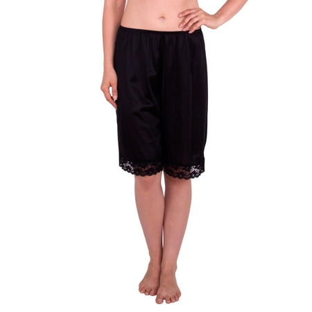 Under Moments Women s Classic Pettipants Bloomers Elastic Waist Black shorts with Lace  Medium  Black  22 Length