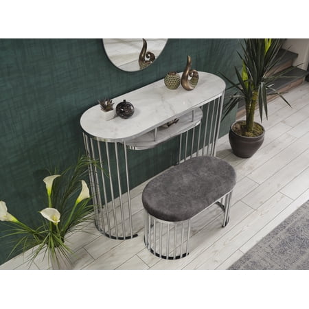 Giroud Chrome Legs Fabric top module ottoman, Gray