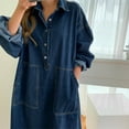 thumbnail image 4 of Hot Days, Bold Styles SMihono Womens Spring Fall Long Sleeve Denim Maxi Shirt Dress with Split Hem Plus Size Collared Half Button Slit Jean Maxi Dress Blue L, 4 of 5