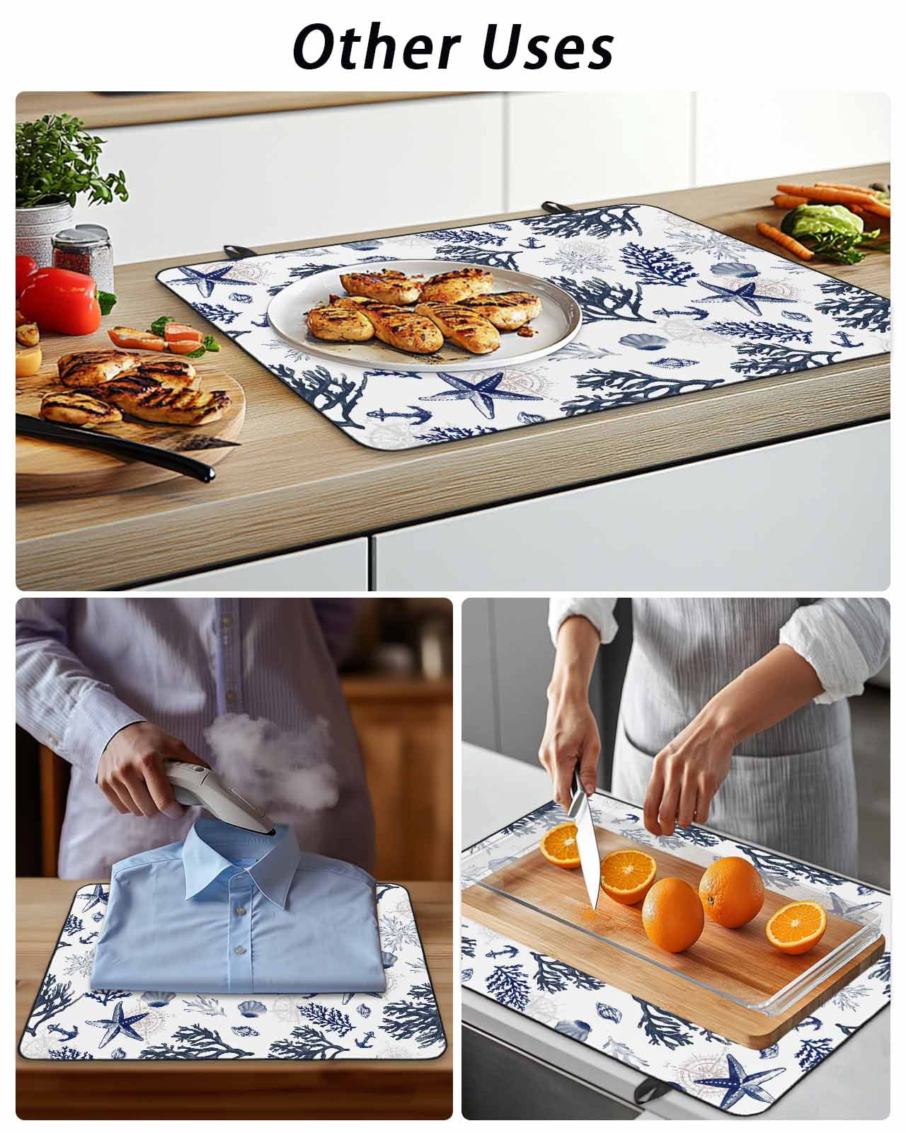 Stove Top Covers for Electric Stove, Navy Blue Coastal Glass Stovetop Cover Protector, Coral Shell Summer Beach Nautical Induction Cooktop Protector Oven Mat for Kitchen Countertop 24"x21"