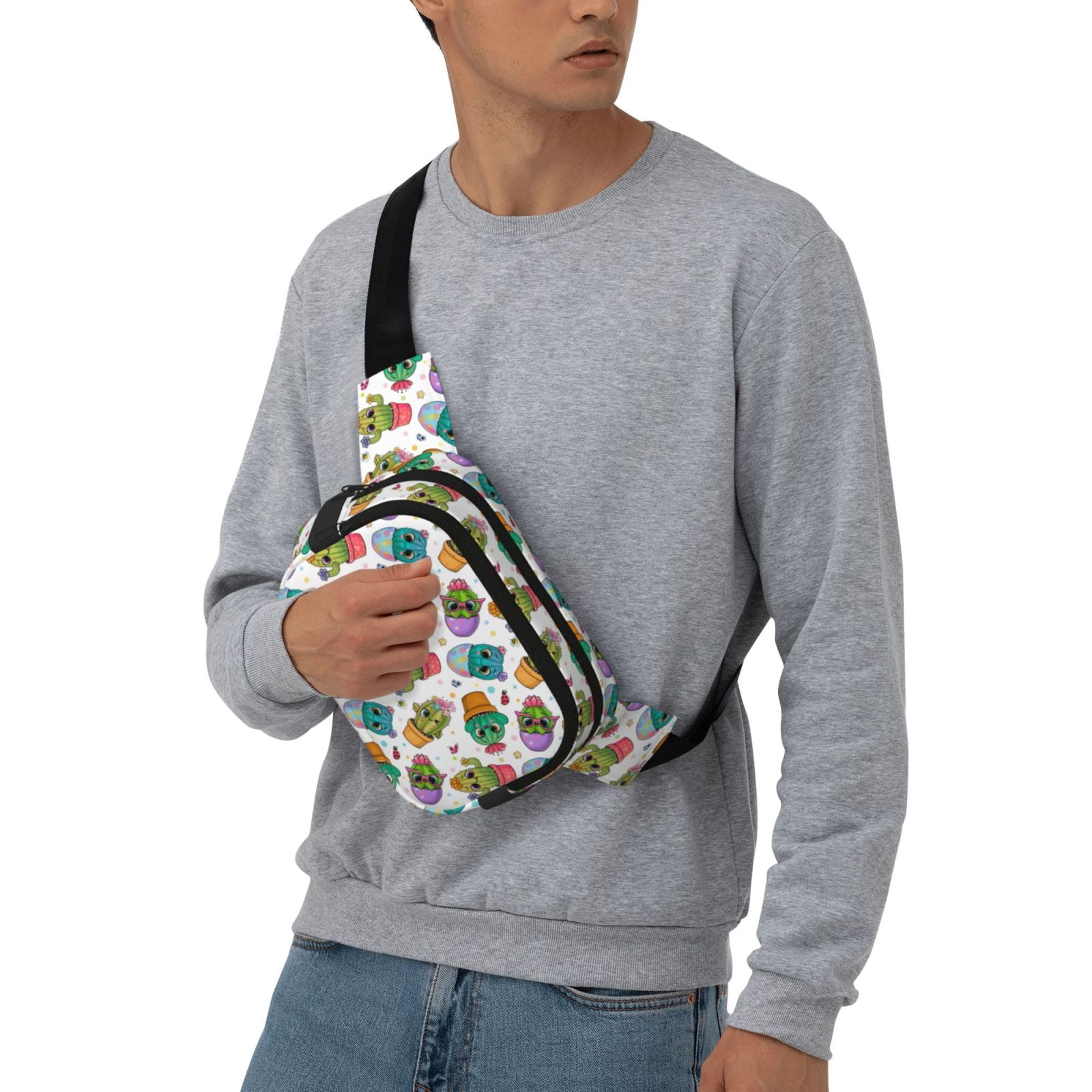 Picia Cactus And Insects Print Square Double-Layer Waist Bag Mini Adjustable Waist Belt Bag Exercise Running Travel Hiking
