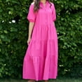 thumbnail image 6 of fatyb Women Button down Maxi Dresses V Neck Puff Short Sleeve Shirt Dress Ruffle Flowy Dress Plus Size, 6 of 6
