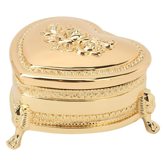 Vintage Heart Shape Jewelry Box, Zinc Alloy Jewelry Box with Antique Flower Carved, Small Trinket Organizer Box, Earrings Rings Necklace Bracelet Storage Holder, Keepsake Gift Box