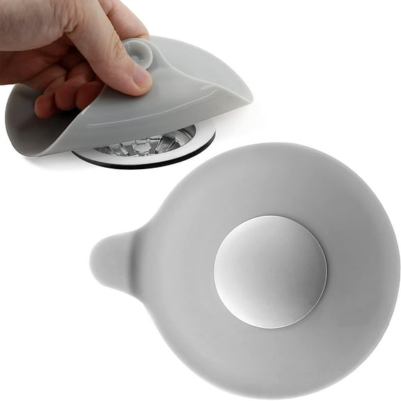 Bathtub Drain Stopper, Universal Silicone Bath Drain Plug Cover Flat Tub Drain Stopper Cover for Bathroom, Shower, Kitchen, Sink (Grey)