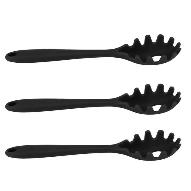 3 cucharas de silicona para espaguetis, todo en 1, de grado alimenticio, resistentes al calor, de silicona, para espaguetis, fideos, cucharas, tenedores, utensilios de cocina, color negro