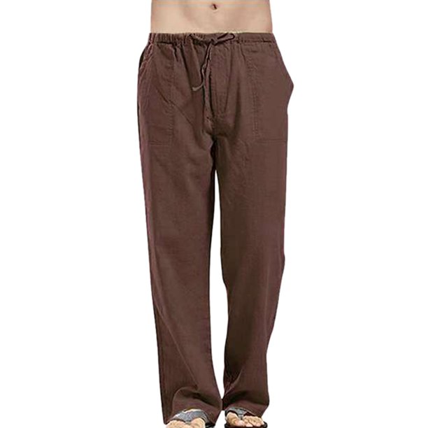 Wodstyle - Men Linen Beach Trousers Drawstring Summer Loose Fit Casual