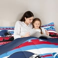 thumbnail image 4 of Manfei Cartoon Rugby Helmet Twin Bedding Sets 7-Piece for Kids, Modern American Sports Bedding Comforter Set, Football Touchdown Reversible Sheet Sets, Blue Red Luxury Bedroom Decor, 4 of 7