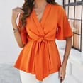 thumbnail image 6 of Clothing Delayuji Women's Sweatshirts Shirts for Women Women's Peplum Tunic Top Bell Sleeve V Neck Ruffle Hem Tie Front Elegant Shirt Blouses Xl Orange, 6 of 9