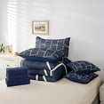 thumbnail image 5 of Navy Blue Geometric 7 Piece Comforter Set Full Bed in a Bag,Square Grid Plaid Bedding Sets Abstract Geometry Art Sheet Set with Comforter, 5 of 5