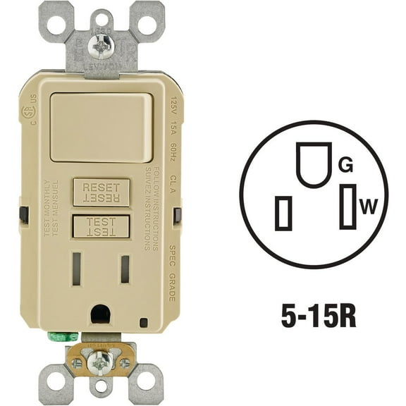 Leviton GFCI Switch and Outlet Combination - 15A Self-Test Tamper Resistant - 1 Pack, Ivory