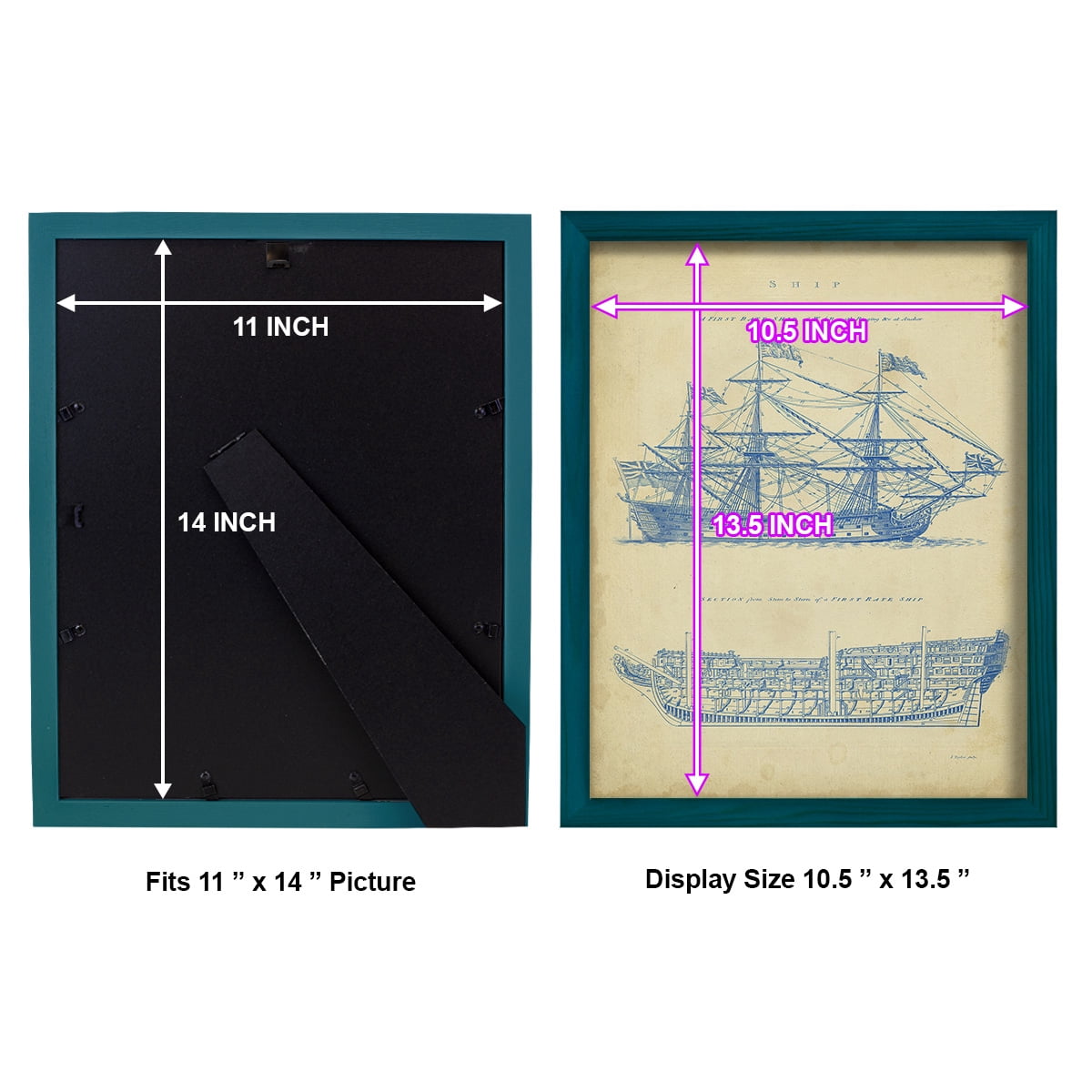 Vintage Ship Blueprint -Framed Print w/glass-Ocean Blue