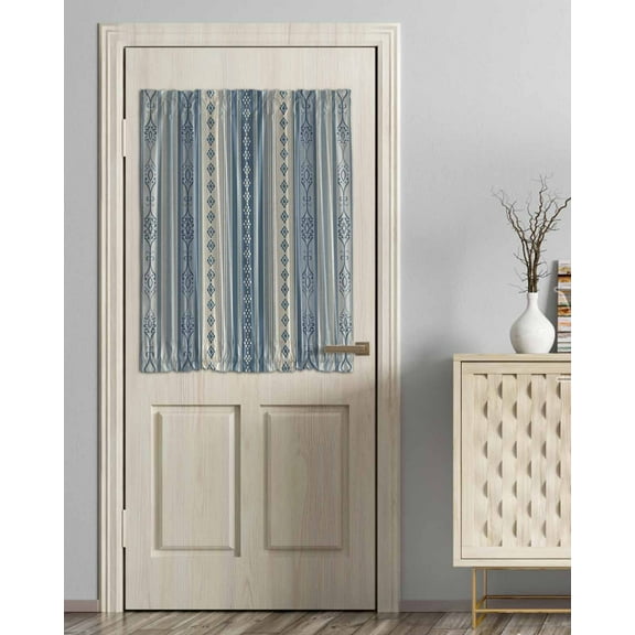 Blue Bohemia Stripes,Boho Vintage Flower Line Art Blackout Curtains, French Door Curtains for Door Window, Privacy Drapery for Patio/Sidelight Doors, 1 Panel with Tieback, 54 x 40 Inches