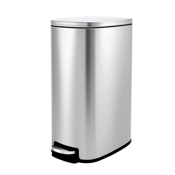 13 Gallon Slim Kitchen Trash Can, Narrow Stainless Steel Step Pedal Garbage Can with Soft Close Lid, Silver