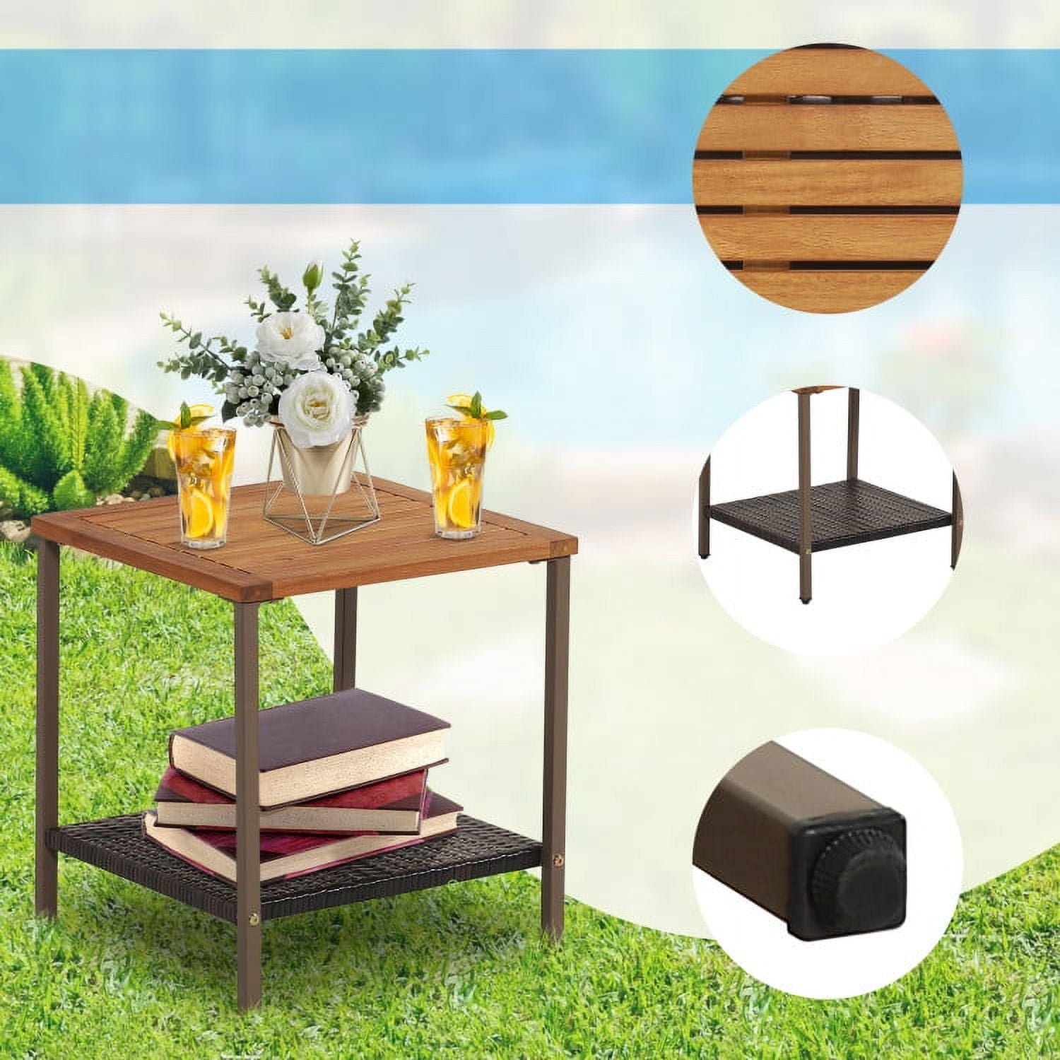Aimee Lii 3 Pieces Rattan Rocking Bistro Set with Coffee Table and Cushions, Patio Table and Chairs Set, Outdoor Patio Set, Off White