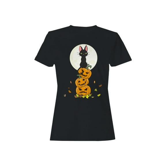 Halloween Black Cat Pumpkins T-Shirt Women