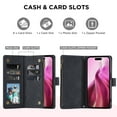 thumbnail image 3 of ELEHOLD Case for iPhone 16 Pro Max, PU Leather Zipper Wallet Flip Folio Case with Card Holder &  Wrist Strap &  Stand,Black, 3 of 6