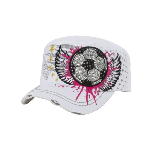 Top Headwear Winged Soccer Ball Distressed Cadet Cap - White