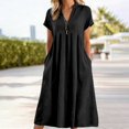thumbnail image 2 of Linfrsh Long Womens Dress Womens Summer Maxi Dress Short Sleeve Casual Loose Long T Shirt Dresses Split Vacation Beach Sundress Travel Outfits(Black,2XL), 2 of 4