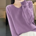 thumbnail image 4 of TKLPEHG Womens Long Sleeve Tops V Neck Knitted Sweaters Pullover Lightweight Classic Solid Color Loose Fashion Casual Pullover (Purple,XXL), 4 of 4
