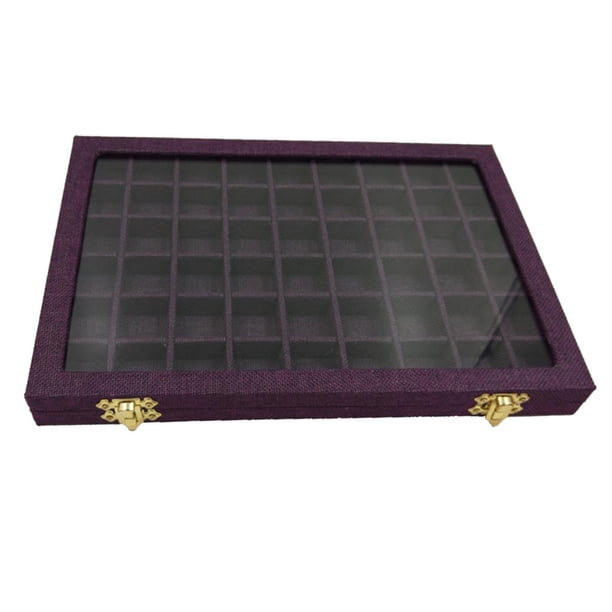Nueva bandeja de exhibición de terciopelo de 54 rejillas para brazaletes, aretes, joyas, estuche de almacenamiento Púrpura
