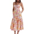 thumbnail image 1 of Vestido largo floral para mujer, estilo cottagecore, vintage, de verano, con escote cuadrado y abertura, estilo bohemio, midi, para uso profesional., 1 of 8