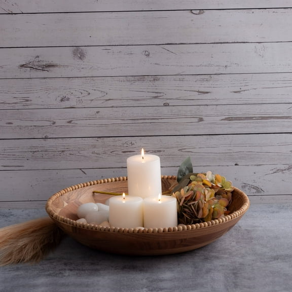 BIDK Home Round Beaded Rim Acacia Wood Bowl - 18"