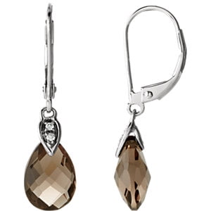 Quartz Briolette Earrings - Jewels By Lux 14k White Gold Quartz Genuine Briolette Smoky Quartz And .025CTW Diamond Earrings