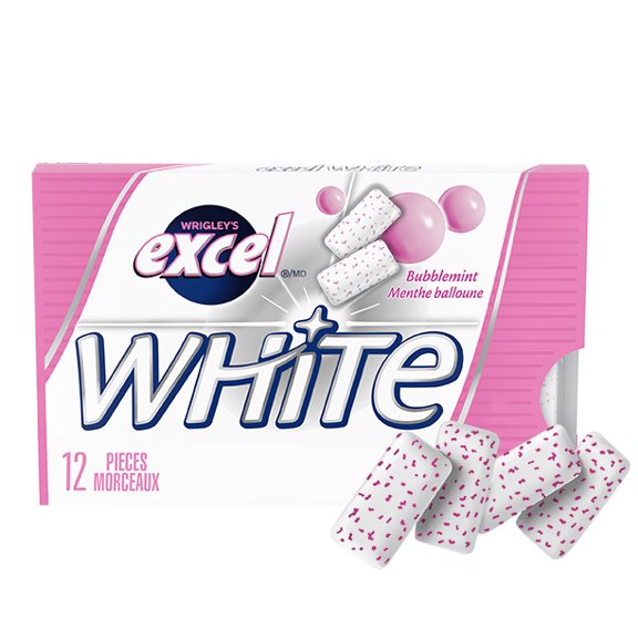 EXCEL White Bubblemint, Teeth Whitening Sugar Free Chewing Gum, 12 Pieces, 1Pack