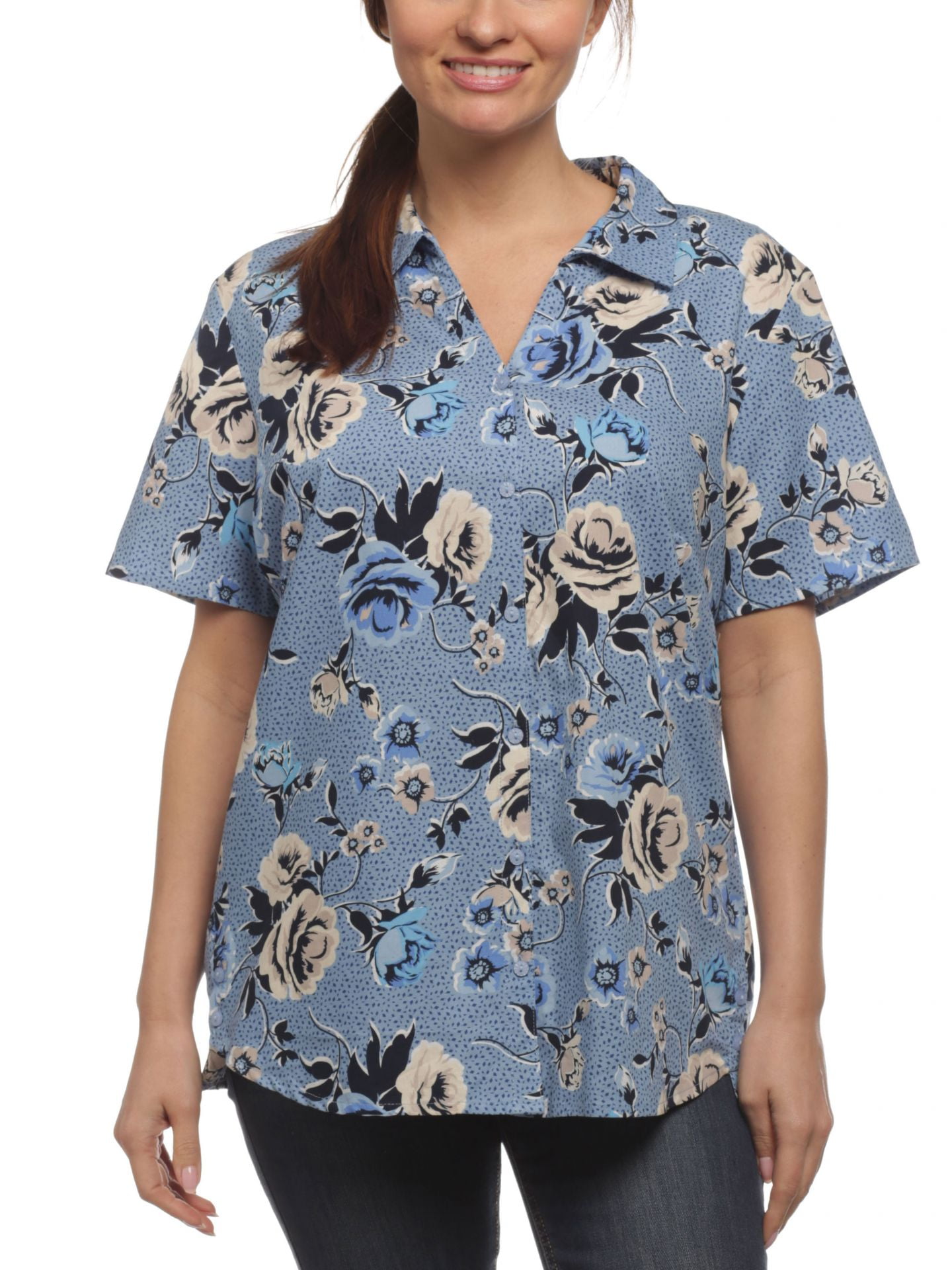 Erika Erika Women's Hayden Bachata Blossom Print Short Sleeve Shirt