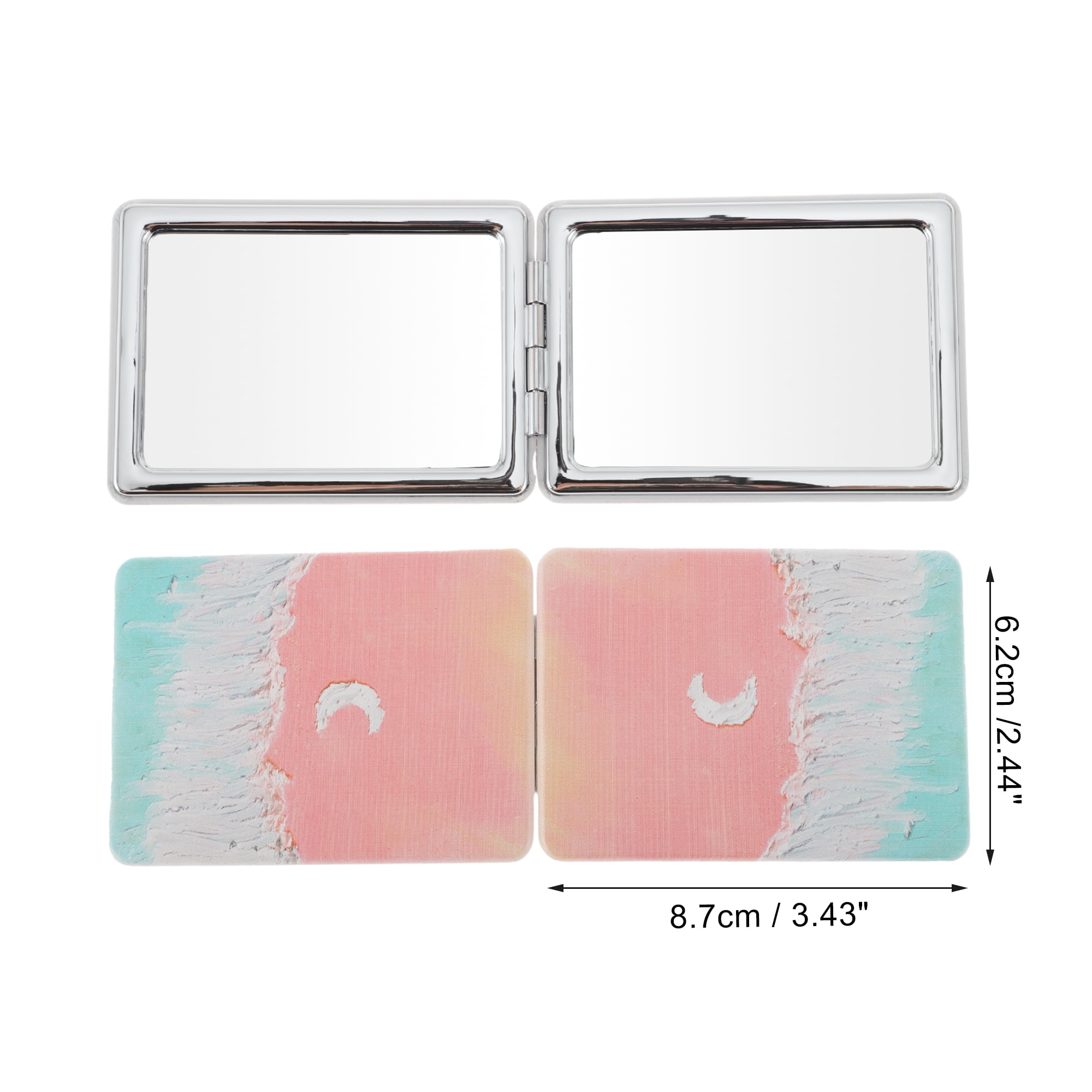 Unique Bargains 1 Pc Women Rectangular Hand-drawn Makeup Mirror for Travel Blue Pink