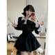 thumbnail image 4 of Vestido mini negro Y2K para mujer, vestido coreano de una pieza con cuello cuadrado y manga larga, vestido elegante ajustado para fiesta de graduación, 4 of 4