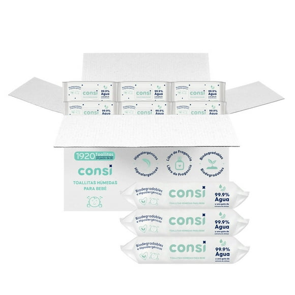 Toallitas Humedas para Bebé Consi 24 paquetes con 80 toallitas c/u (1,920 toallitas en total)