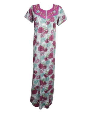 Mogul Women Purple Floral Maxi Dress Sleepwear Loose Caftan Housedress, Nightwear, Kaftan Dresses M