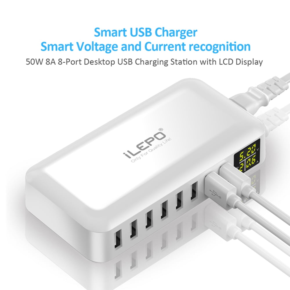 スマホアクセサリー Smart USB Charger 40W 8A 8 Multi-Port 8 Ports Smart USB Charger 40W 8A Multi Port USB Hub with LCD