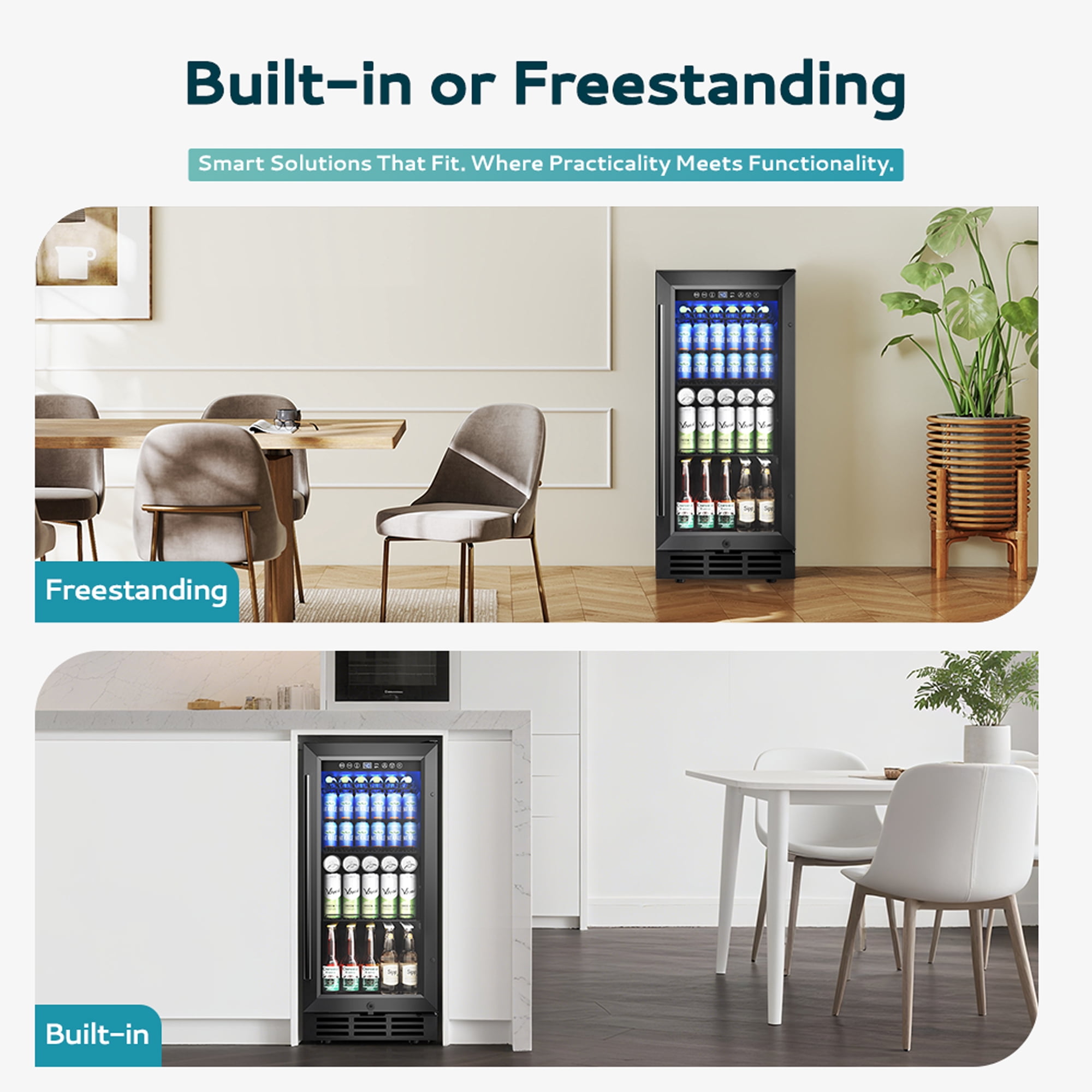 EUHOMY 130 Can Beverage Refrigerator Cooler, 3.2 cu ft Under Counter Drink Fridge with Glass Door & Touch Control, for Soda, Water, Beer & Wine