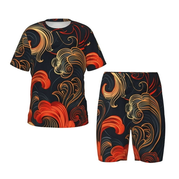 Balery Fiery Floral Pattern Conjunto de Pijama Infantil de Manga Corta con Estampado – Ropa de Dormir de Algodón Suave-Large