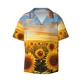thumbnail image 2 of Lsque Beautiful Golden Sunflower Field print Men's Cuban Collar Short Sleeve Shirt Summer Beachwear Casual Button Down Fashionable Vacation Leisure Shirt-3X-Large, 2 of 7