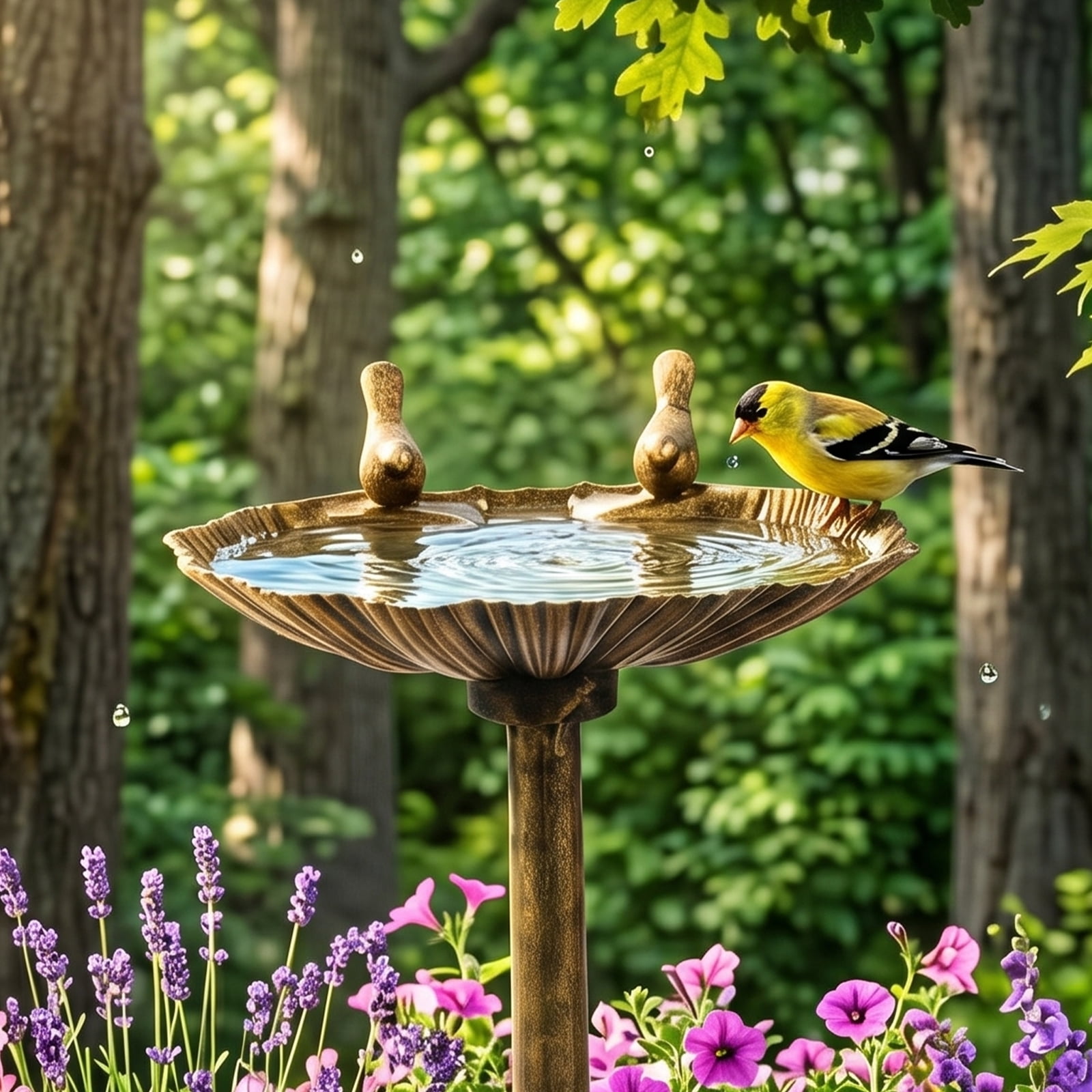 Resin Bird Bath With Shell Edge & 1.4W Solar Fountain, 50*36*81cm