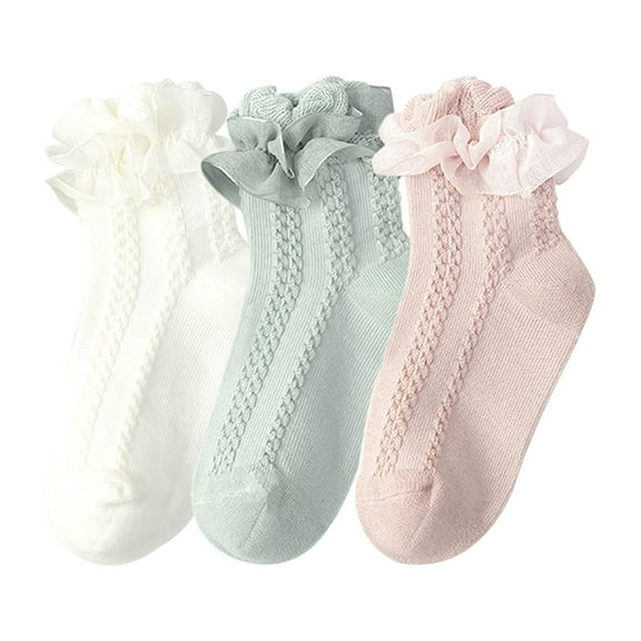 Holzlrgus 3 Pairs Ruffle Ankle Socks for Girl, Cotton Princess Style Toddler Dress Sock for Kids 1-10 Years