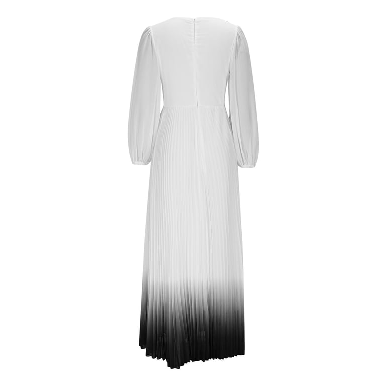 Enjoytime Flowy Dresses for Women Gradient Lantern Long Sleeve V-Neck Pleated Maxi Dress Elegant formal Dresses White S, Women's, Size: Small