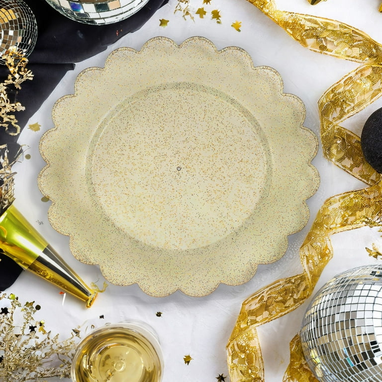 50 Pack Elegant Gold Glitter Plastic Plates Party Set for Weddings Bridal Shower Bulk Supplies 9 inches Walmart