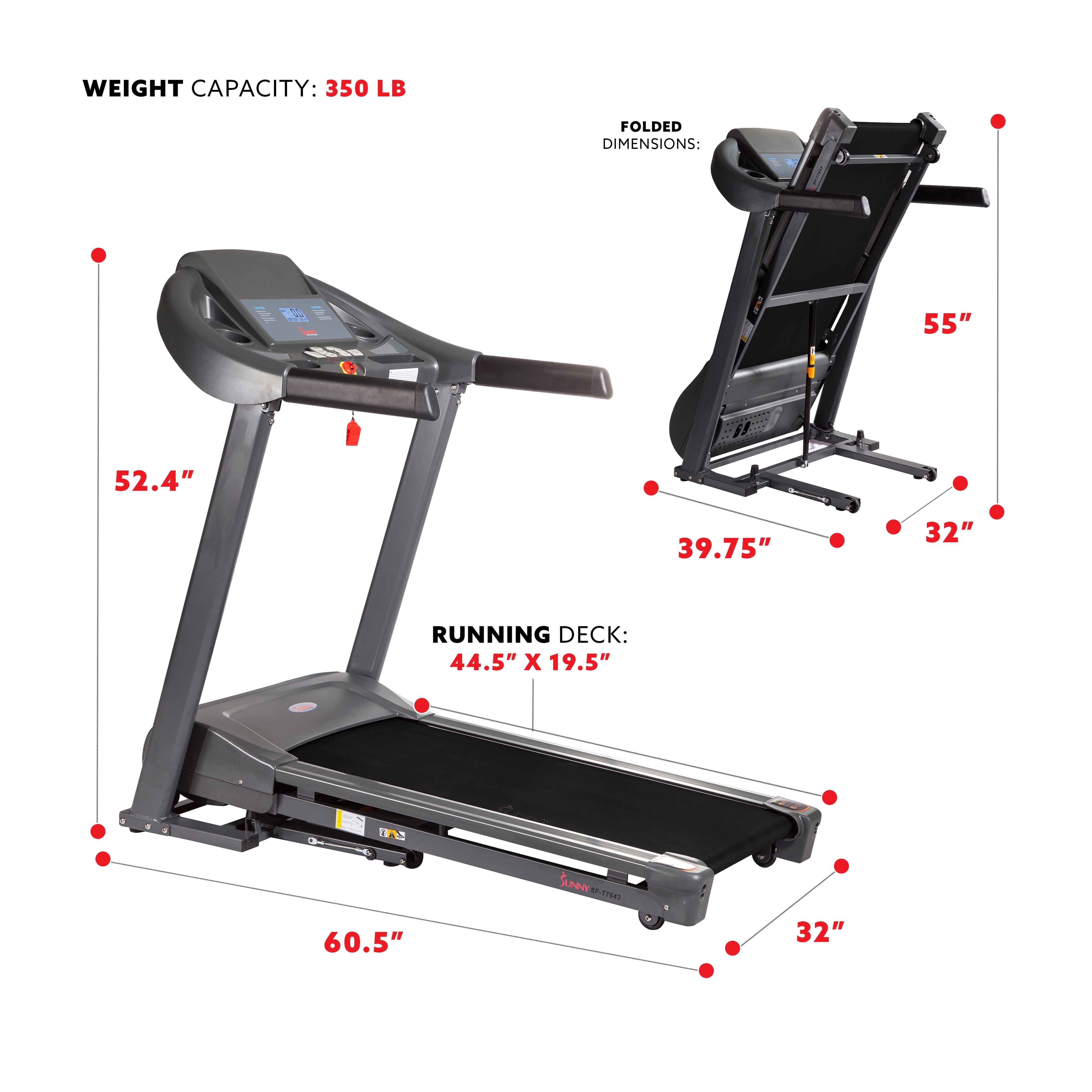 Sunny Health Fitness Heavy Duty Treadmill for Walking and Running Home Exercise 350 lb Capacity Device Holder SF T7643 Walmart