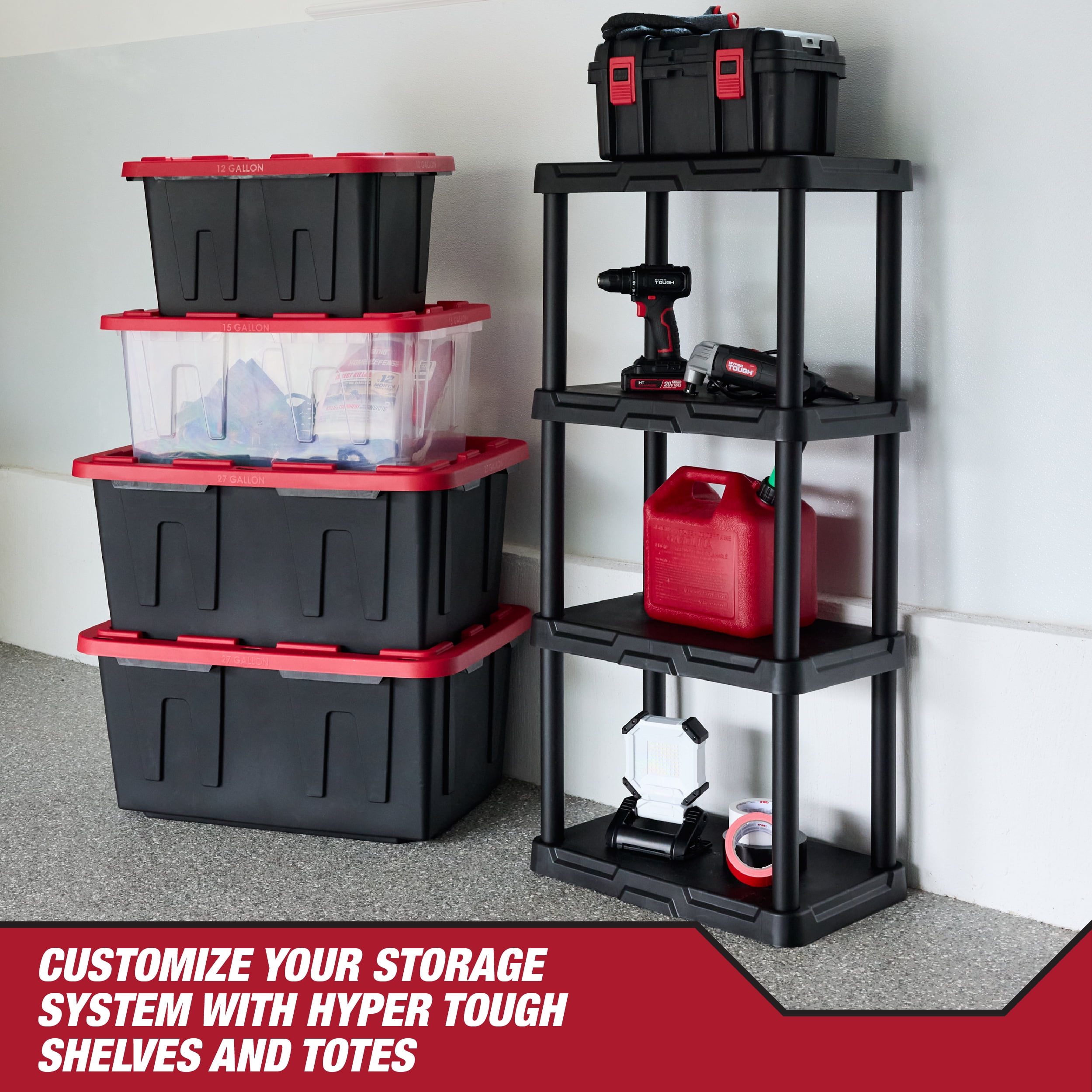 Hyper Tough 4-Shelf Plastic Storage Shelf, Black, 22" W x 14" D x 47" H